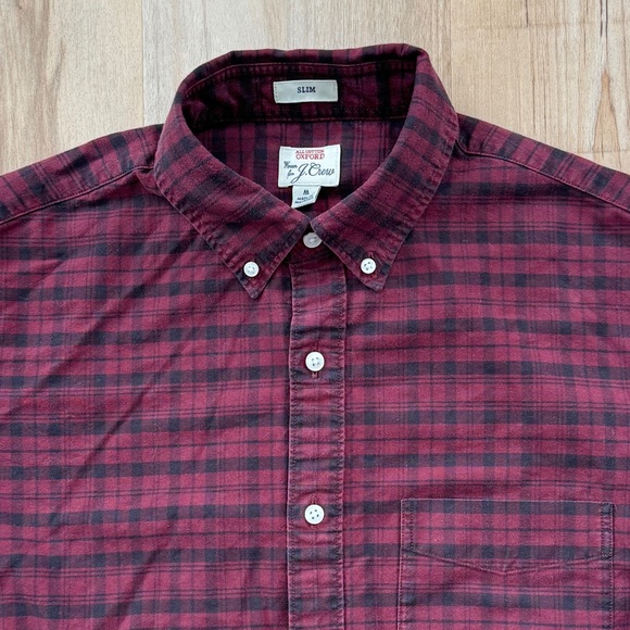 J Crew Plaid Oxford Button Up Red Black (Burgundy) Mens Medium - Picture 5 of 12